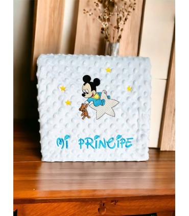 Manta topitos bordada Mickey Mi Príncipe
