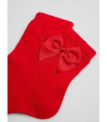 Calcetín corto de hilo con lazo rojo