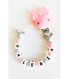 Chupetero silicona lazo minnie rosa gris
