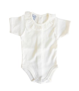 Body cuello batista/puntilla manga corta marfil