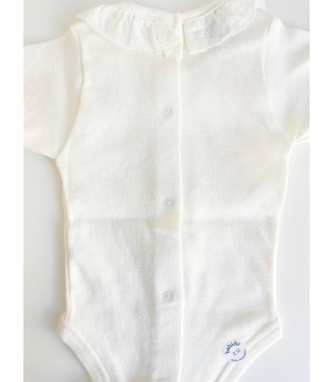 Body cuello batista/puntilla manga corta marfil