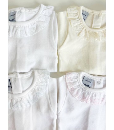 Body cuello batista/puntilla manga corta marfil