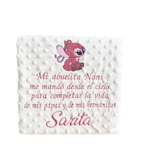 Manta Lilo bordado frase larga y nombre