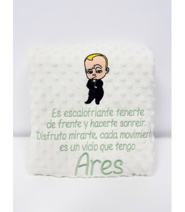 Manta bebé jefazo bordado frase larga y nombre