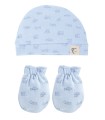 Gorro y manopla de bebé Casitas celeste