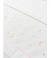 Juego sábana tela minicuna estrellas luna corazon blanco/rosa