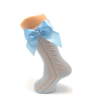 Calcetín calado perlé lazo celeste