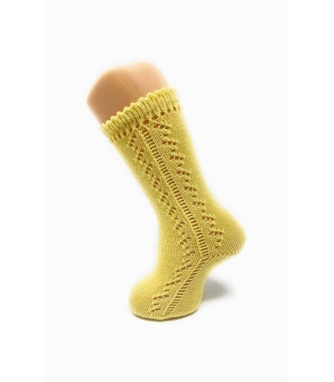 Calcetín calado perlé amarillo