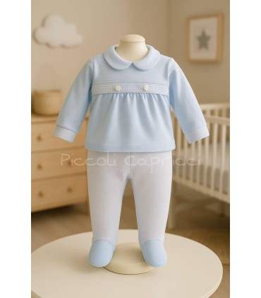 Conjunto algodón cuadros celeste