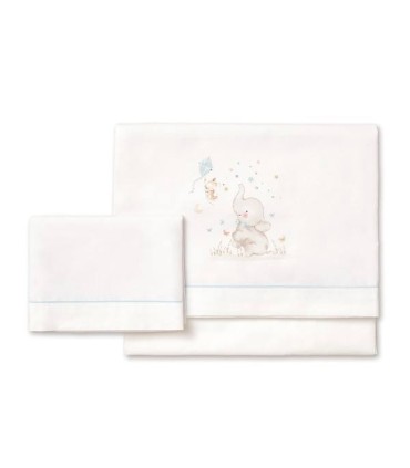 Juego sábana tela minicuna estrellas elefante cometa bl/celeste