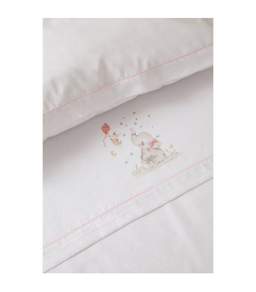 Juego sábana tela minicuna estrellas elefante cometa bl/rosa