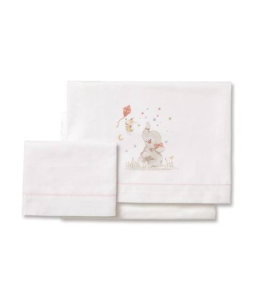 Juego sábana tela minicuna estrellas elefante cometa bl/rosa