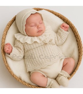 Conjunto lana 4 piezas lazo tundosado natural