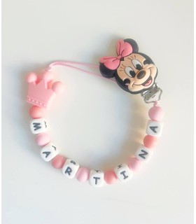 Chupetero personalizado rosa Minnie lazo con corona