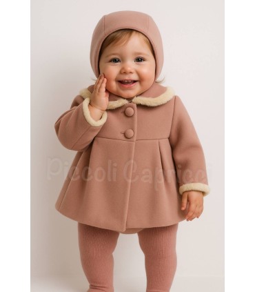 Abrigo paño con capota rosa empolvado