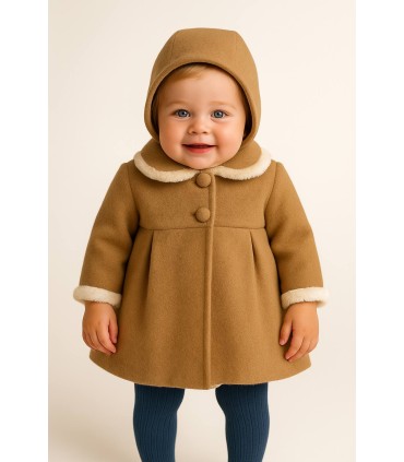 Abrigo paño con capota camel