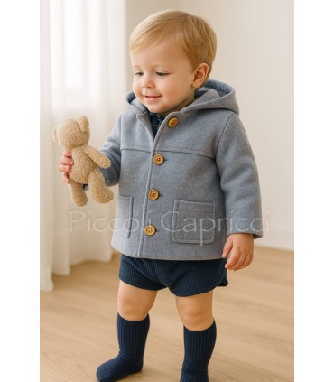 Trenca bebé con capucha celeste mezcla