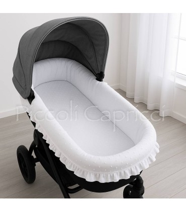 Funda interior de capazo plumeti blanco semi acolchada con volante