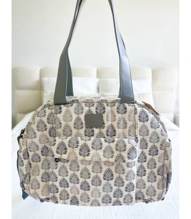 Bolso maternidad polipiel estampada espigas gris verde