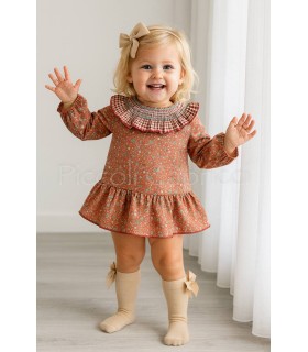 Vestido infantil florecitas teja