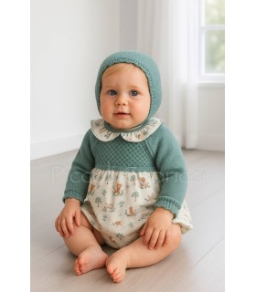 Pelele y gorro la granja verde azulado