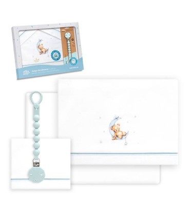 Juego sábanas CUNA de tela oso luna celeste con chupetero