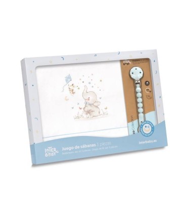 Juego sábanas CUNA de tela elefante bco/cte con chupetero