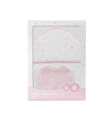Capa de baño 1 x 1 m con babero estrella luna rosa