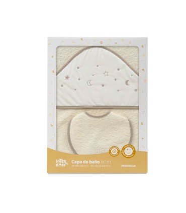 Capa de baño 1 x 1 m con babero estrella luna beig