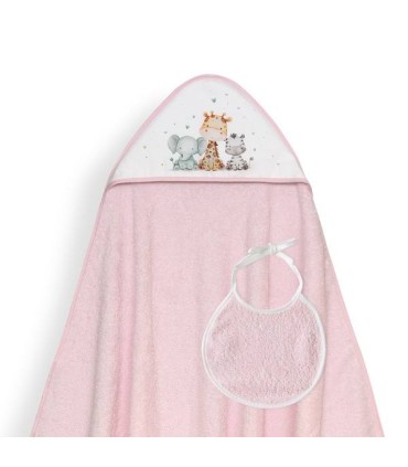 Capa baño con babero 1x1 Animalitos rosa