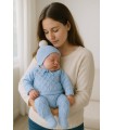 Conjunto jersey, polaina y gorro trenza polaina celeste