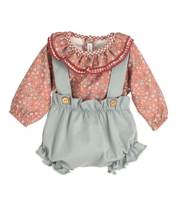 Conjunto pololo con camisa cuello volante siroco terracota