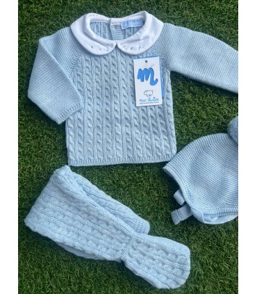 Traje 3P trencitas con cuello bordado y gorro pompom "CLOUD BRAIDE"