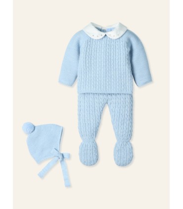 Traje 3P trencitas con cuello bordado y gorro pompom "CLOUD BRAIDE"