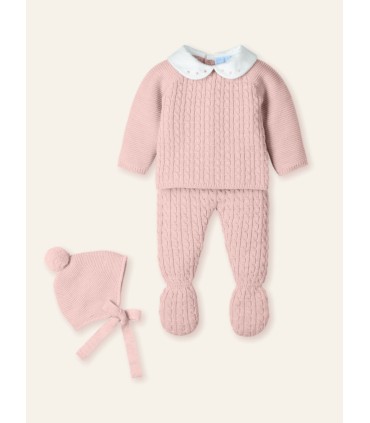 Traje 3P trencitas con cuello bordado y gorro pompom "CLOUD BRAIDE" vintage