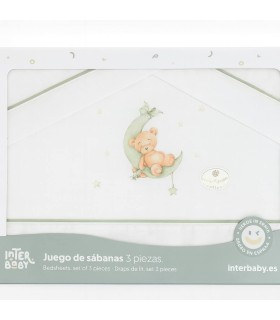 Sabana minicuna y coche tela oso luna verde