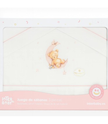 Sabana minicuna y coche tela oso luna rosa