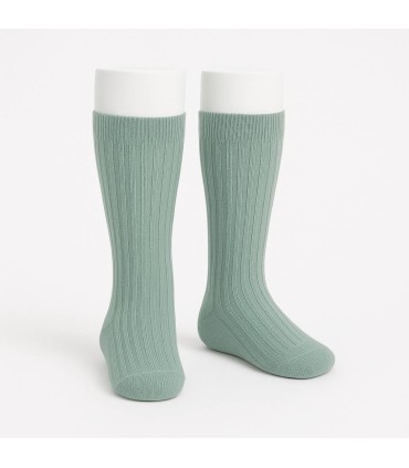 Calcetín alto canalé verde agua