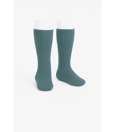 Calcetín alto canalé verde prado