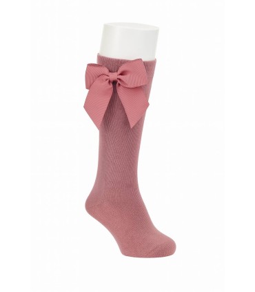 Calcetín alto lazo liso rosa palo