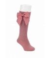 Calcetín alto lazo liso rosa palo