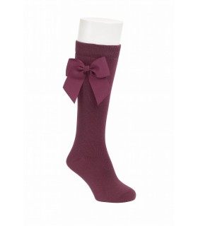 Calcetín alto lazo liso berenjena