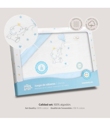 Sabana franela coche minicuna 82 x 51 cm elefante globo celeste