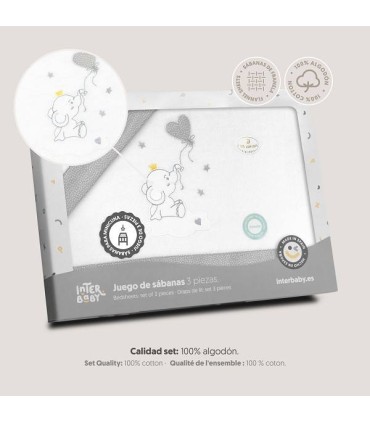 Sabana franela coche minicuna 82 x 51 cm elefante globo gris