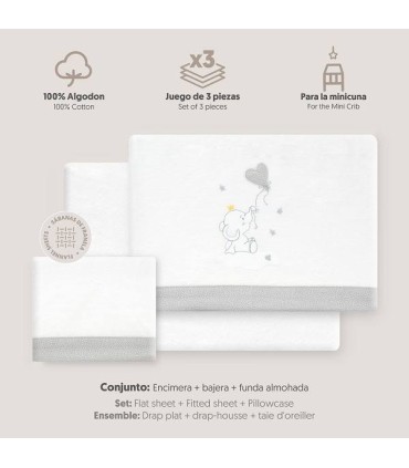 Sabana franela coche minicuna 82 x 51 cm elefante globo gris