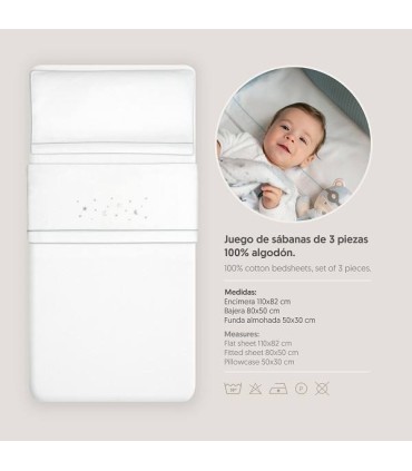 Sabana franela coche minicuna 82 x 51 cm estrellas gris
