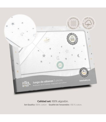 Sabana franela cuna estrellas gris