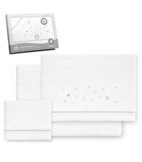 Sabana franela cuna estrellas gris