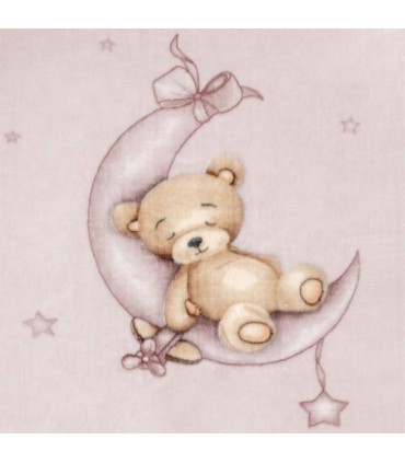 Manta de cuna oso en la luna rosa