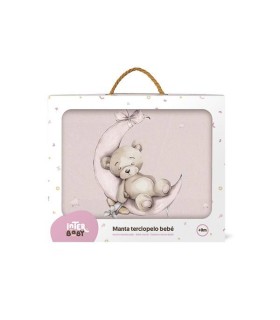 Manta de cuna oso en la luna rosa